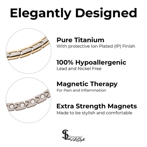 Elegant Titanium Magnetic Therapy Necklace - Unisex - Width: .35in, Solid / Silver & Gold