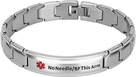Elegant Surgical Grade Steel Medical Alert ID Bracelet For Men and Women (Men's, No Needle/BP This Arm) - Smarter LifeStyle Shop