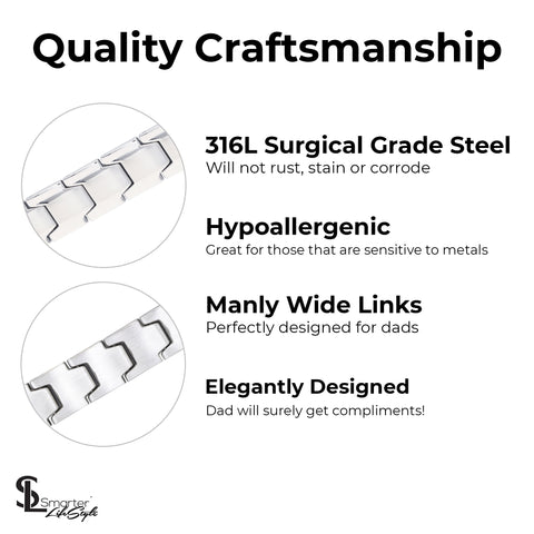 Smarter LifeStyle Elegant DAD & Father Themed Surgical Grade Steel Men's Bracelet Gift, Many Styles to Choose from (World's Best DAD - Silver)