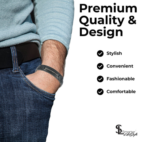 Smarter LifeStyle Elegant DAD & Father Themed Surgical Grade Steel Men's Bracelet Gift, Many Styles to Choose from (World's Best DAD - Black)