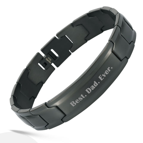 Smarter LifeStyle Elegant DAD & Father Themed Surgical Grade Steel Men's Bracelet Gift, Many Styles to Choose from (Bad Ass DAD - Black)
