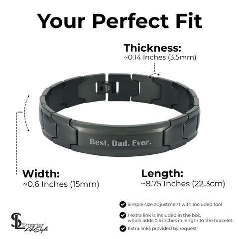 Smarter LifeStyle Elegant DAD & Father Themed Surgical Grade Steel Men's Bracelet Gift, Many Styles to Choose from (Best. Dad. Ever. - Black)