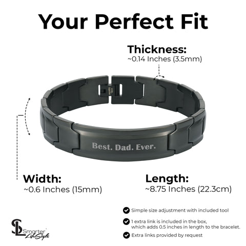 Smarter LifeStyle Elegant DAD & Father Themed Surgical Grade Steel Men's Bracelet Gift, Many Styles to Choose from (Bad Ass DAD - Black)