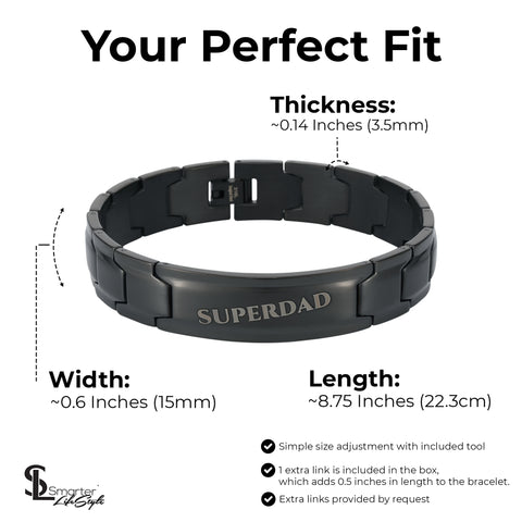 Smarter LifeStyle Elegant DAD & Father Themed Surgical Grade Steel Men's Bracelet Gift, Many Styles to Choose from (Superdad - Black)