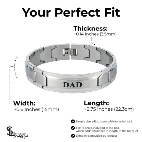Smarter LifeStyle Elegant DAD & Father Themed Surgical Grade Steel Men's Bracelet Gift, Many Styles to Choose from (DAD - Silver)