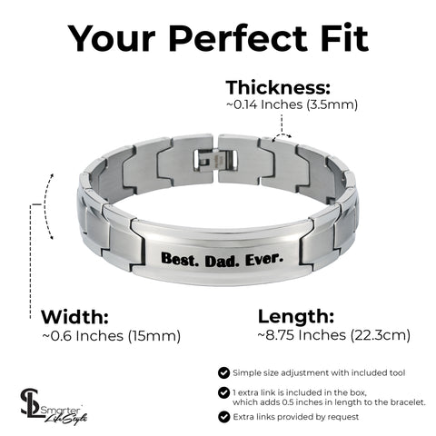 Smarter LifeStyle Elegant DAD & Father Themed Surgical Grade Steel Men's Bracelet Gift, Many Styles to Choose from (Best. Dad. Ever. - Silver)