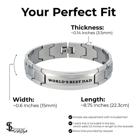 Smarter LifeStyle Elegant DAD & Father Themed Surgical Grade Steel Men's Bracelet Gift, Many Styles to Choose from (World's Best DAD - Silver)