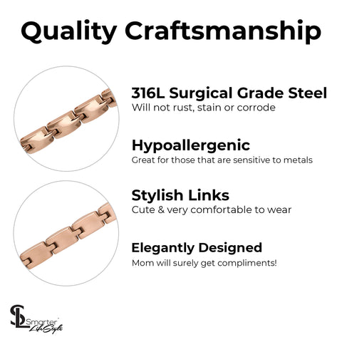 ("Love You Mom" - Rose Gold) Elegant Mom & Mother Themed Surgical Grade Steel Women's Bracelet