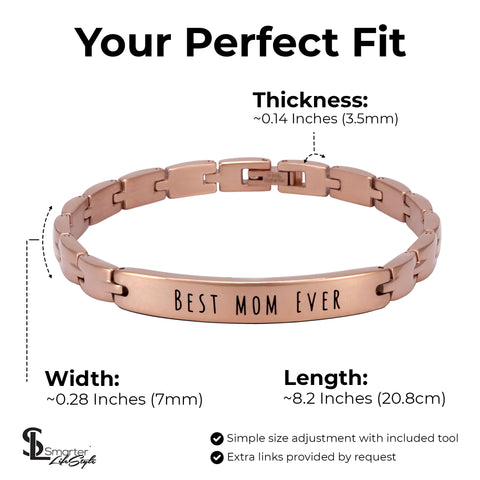 ("Best Mom Ever" - Rose Gold) Elegant Mom & Mother Themed Surgical Grade Steel Women's Bracelet