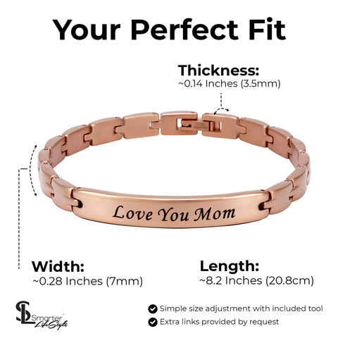 ("Love You Mom" - Rose Gold) Elegant Mom & Mother Themed Surgical Grade Steel Women's Bracelet