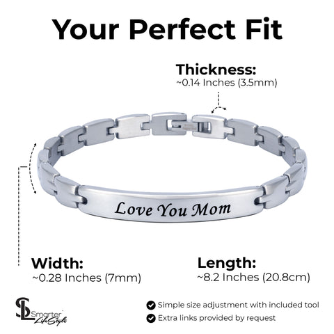 ("Love You Mom" - Silver) Elegant Mom & Mother Themed Surgical Grade Steel Women's Bracelet