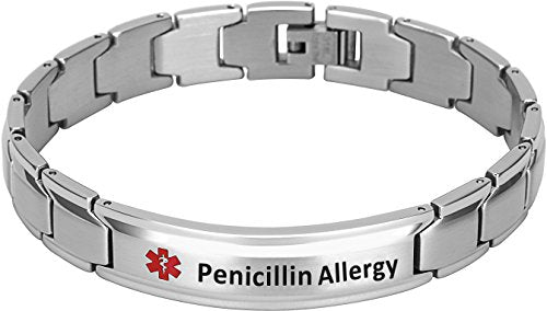 Elegant Surgical Grade Steel Medical Alert ID Bracelet For Men and Women (Men's, Penicillin Allergy) - Smarter LifeStyle Shop