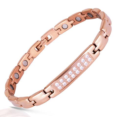 Sparkling Womens Czech Crystal Titanium Magnetic Therapy Bracelet - 7.8 Inches (20cm) / Rose Gold