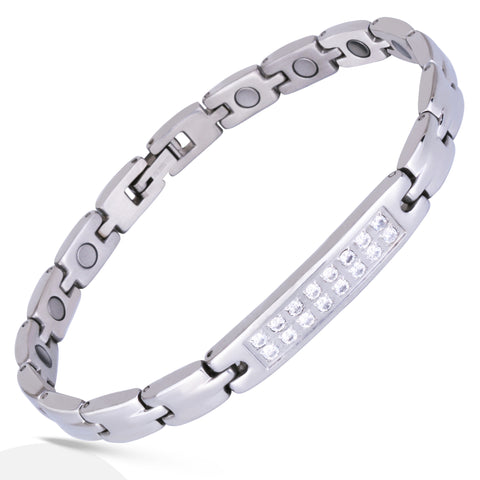 Sparkling Womens Czech Crystal Titanium Magnetic Therapy Bracelet - 7.8 Inches (20cm) / Silver