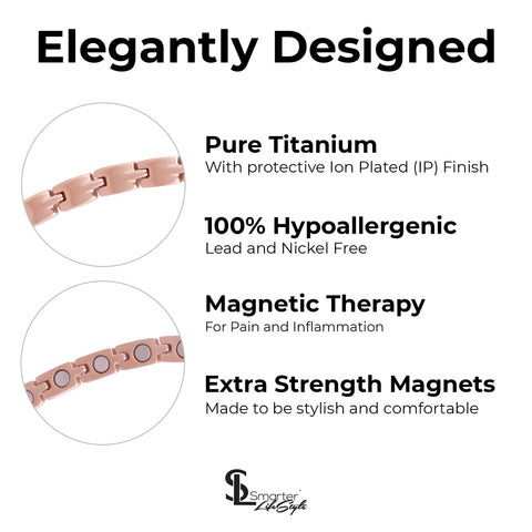 Elegant Titanium Magnetic Therapy Necklace - Womens - Width: .25in, w/ Czech Cyrstals / Rose Gold