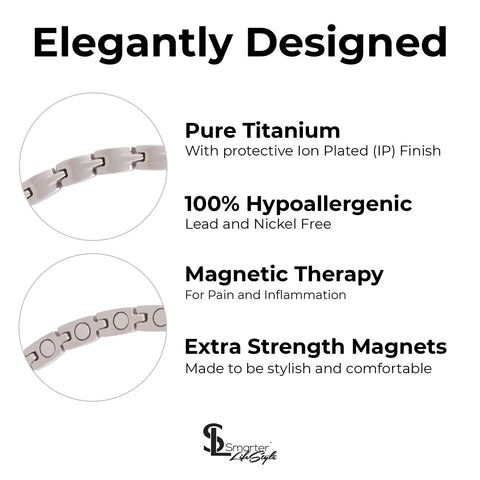 Elegant Titanium Magnetic Therapy Necklace - Womens - Width: .25in, w/ Czech Cyrstals / Silver
