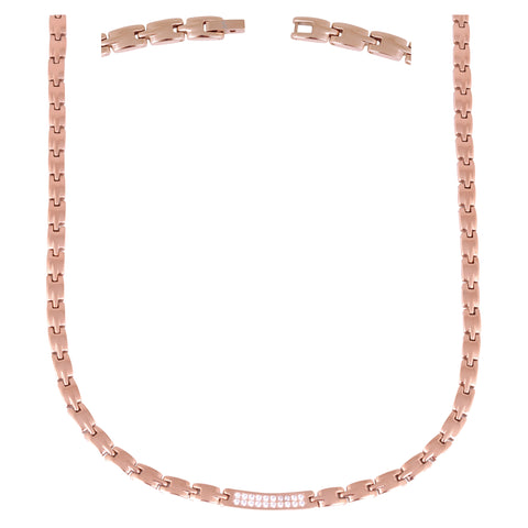 Elegant Titanium Magnetic Therapy Necklace - Womens - Width: .25in, w/ Czech Cyrstals / Rose Gold