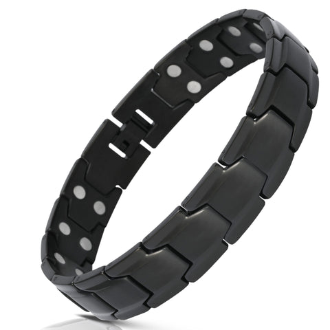 Elegant Men's Double Magnet Wide Titanium Magnetic Therapy Bracelet Pain Relief for Arthritis and Carpal Tunnel (Black)
