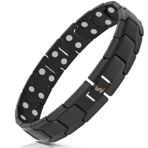 Elegant Men's Double Magnet Wide Titanium Magnetic Therapy Bracelet Pain Relief for Arthritis and Carpal Tunnel (Black)