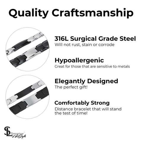 Smarter LifeStyle Elegant Couples His and Hers Distance Bracelets, Surgical Grade Steel (Matching Set, His & Hers)