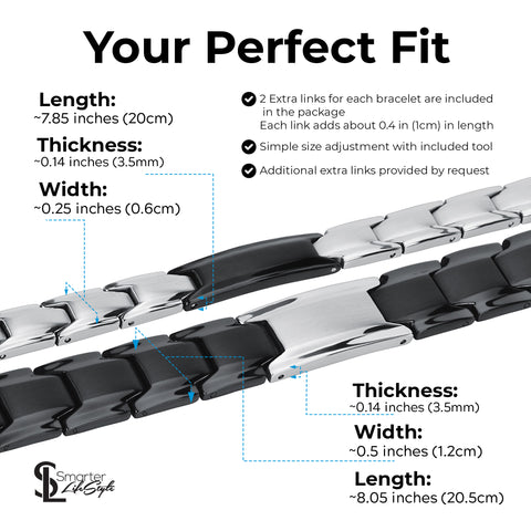 Smarter LifeStyle Elegant Couples His and Hers Distance Bracelets, Surgical Grade Steel (Matching Set, His & Hers)