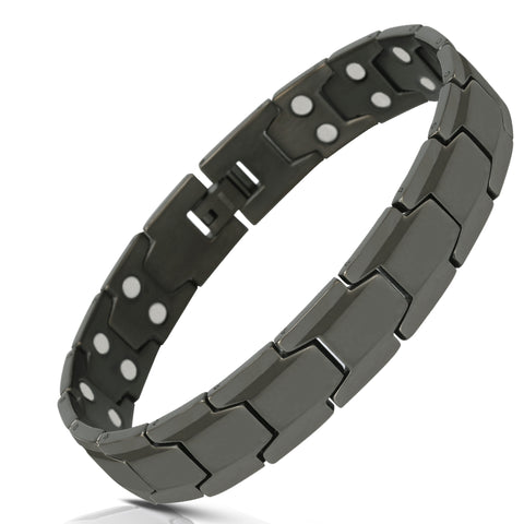 Elegant Men's Double Magnet Wide Titanium Magnetic Therapy Bracelet Pain Relief for Arthritis and Carpal Tunnel (Gunmetal Gray)