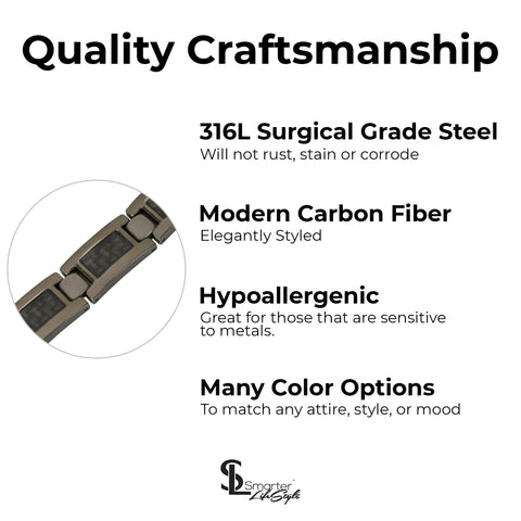 Elegant Surgical Grade Steel Men's Carbon Fiber Bracelet (Gunmetal Bracelet - Black Carbon Fiber)