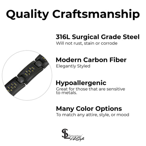 Elegant Surgical Grade Steel Men's Carbon Fiber Bracelet (Black Bracelet - Yellow Carbon Fiber)