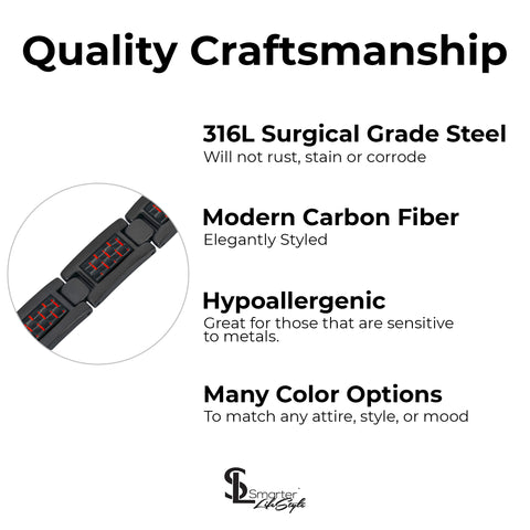 Elegant Surgical Grade Steel Men's Carbon Fiber Bracelet (Black Bracelet - Red Carbon Fiber)
