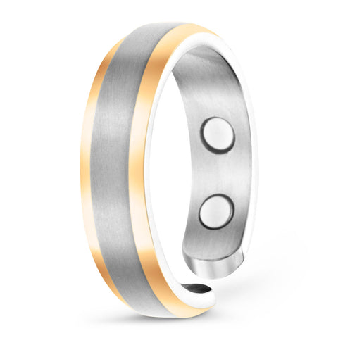 Elegant Titanium Magnetic Therapy Ring Silver & Gold, Size 10