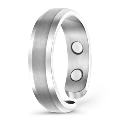 Elegant Titanium Magnetic Therapy Ring Silver, Size 07
