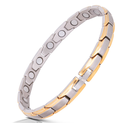 Elegant Womens Titanium Magnetic Therapy Anklet/Large Bracelet: 9.4 inches (24cm) / Silver & Gold