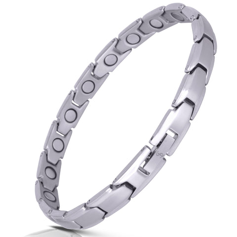 Elegant Womens Titanium Magnetic Therapy Anklet/Large Bracelet: 9.4 inches (24cm) / Silver