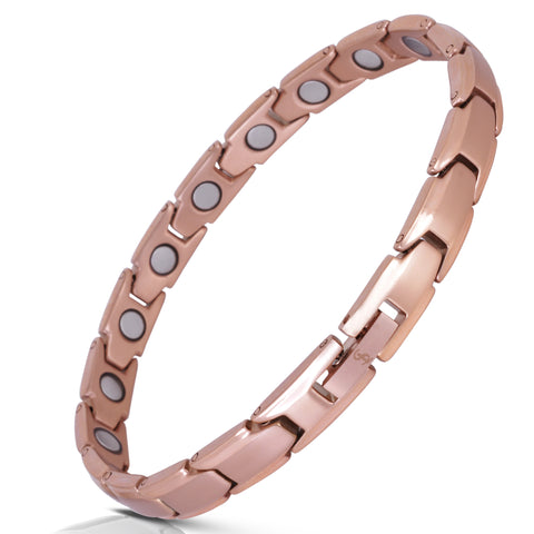 Elegant Womens Titanium Magnetic Therapy Anklet/Large Bracelet: 9.4 inches (24cm) / Rose Gold