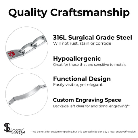 Elegant Surgical Grade Steel Medical Alert ID Bracelet - Women's / Blood Thinner