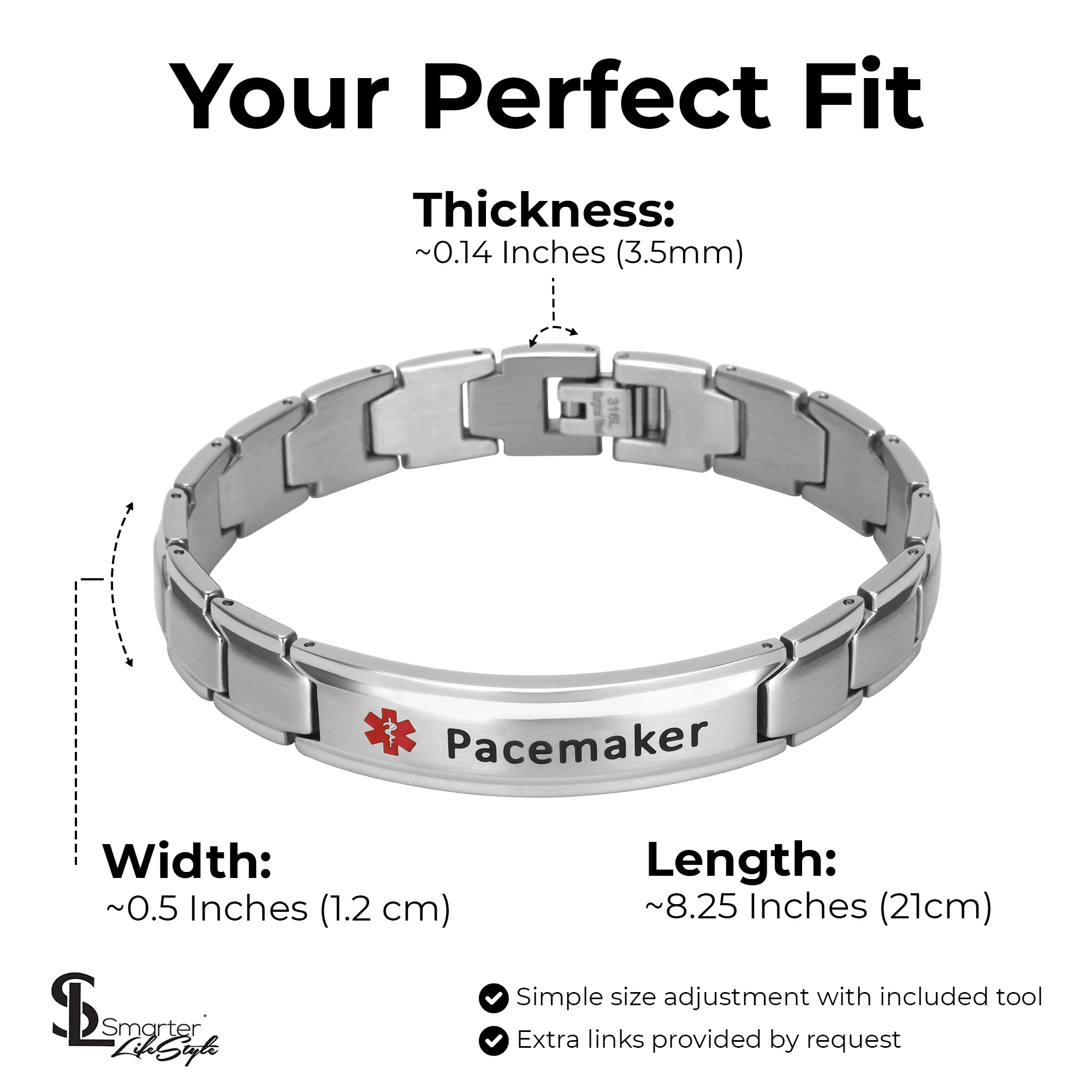 Elegant Surgical Grade Steel Medical Alert ID Bracelet Men's