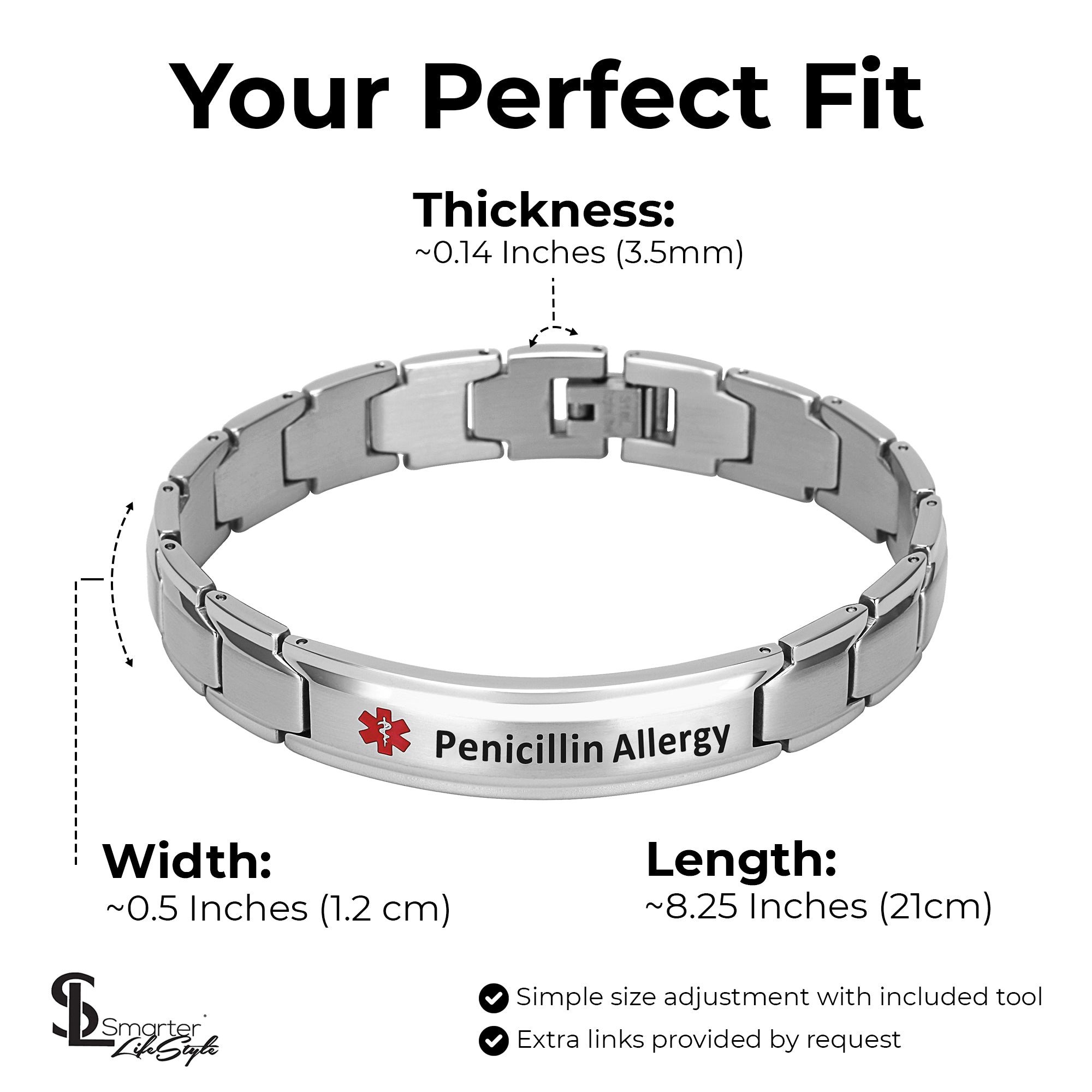Stainless Steel Medical Allergy Bracelet Elegant Surgical Grade