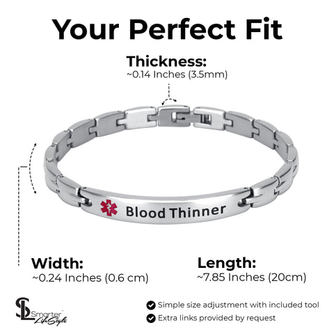 Elegant Surgical Grade Steel Medical Alert ID Bracelet - Women's / Blood Thinner