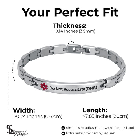 Elegant Surgical Grade Steel Medical Alert ID Bracelet - Women's / Do Not Resuscitate (Dnr)