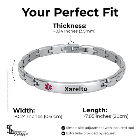 Elegant Surgical Grade Steel Medical Alert ID Bracelet For Men and Women (Women's, Xarelto)