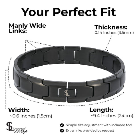 Smarter LifeStyle Elegant Surgical Grade Steel Men's Wide Link Stylish Bracelet, 4 Colors to Choose from (Black)