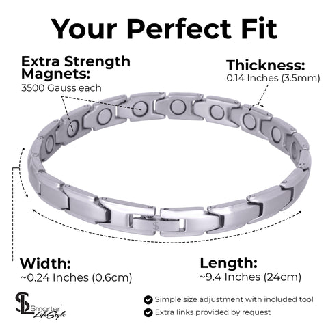 Elegant Womens Titanium Magnetic Therapy Bracelet: 7.8 Inches (20cm) / Silver