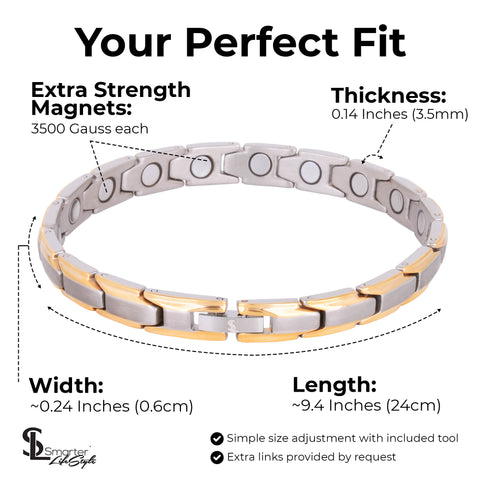 Elegant Womens Titanium Magnetic Therapy Bracelet - 7.8 Inches (20cm) / Silver & Gold