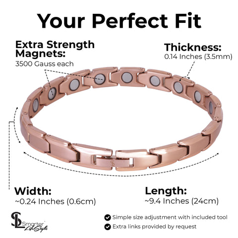 Elegant Womens Titanium Magnetic Therapy Bracelet - 7.8 Inches (20cm) / Rose Gold