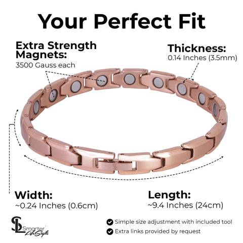 Elegant Womens Titanium Magnetic Therapy Anklet/Large Bracelet: 9.4 inches (24cm) / Rose Gold