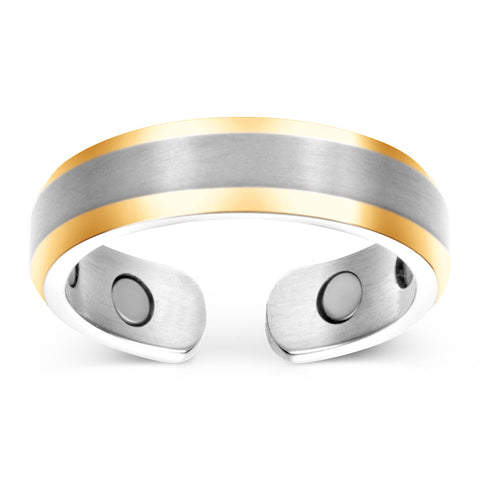 Elegant Titanium Magnetic Therapy Ring Silver & Gold, Size 10