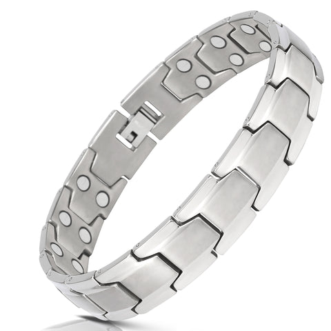 Elegant Men's Double Magnet Wide Titanium Magnetic Therapy Bracelet Pain Relief for Arthritis and Carpal Tunnel (Silver)