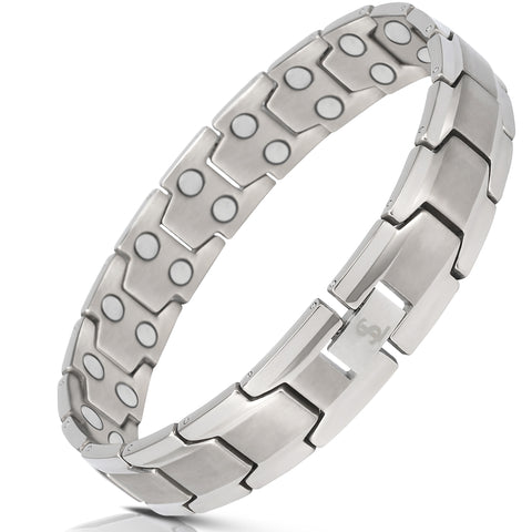 Elegant Men's Double Magnet Wide Titanium Magnetic Therapy Bracelet Pain Relief for Arthritis and Carpal Tunnel (Silver)