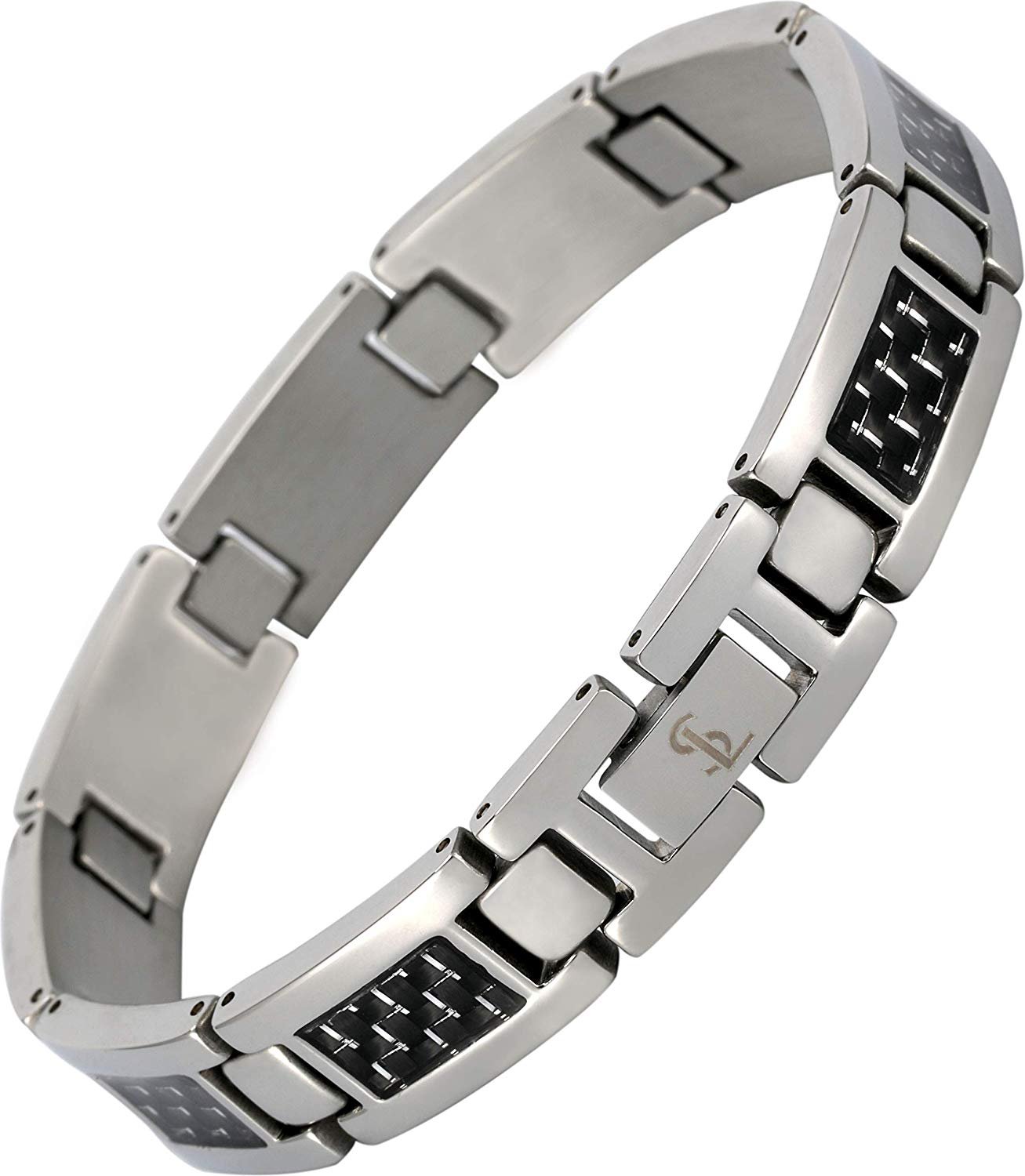 Elegant Surgical Grade Steel Men's Carbon Fiber Bracelet (Silver Bracelet - Gray Carbon Fiber) - Smarter LifeStyle Shop