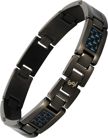Elegant Surgical Grade Steel Men's Carbon Fiber Bracelet (Gunmetal Bracelet - Blue Carbon Fiber) - Smarter LifeStyle Shop